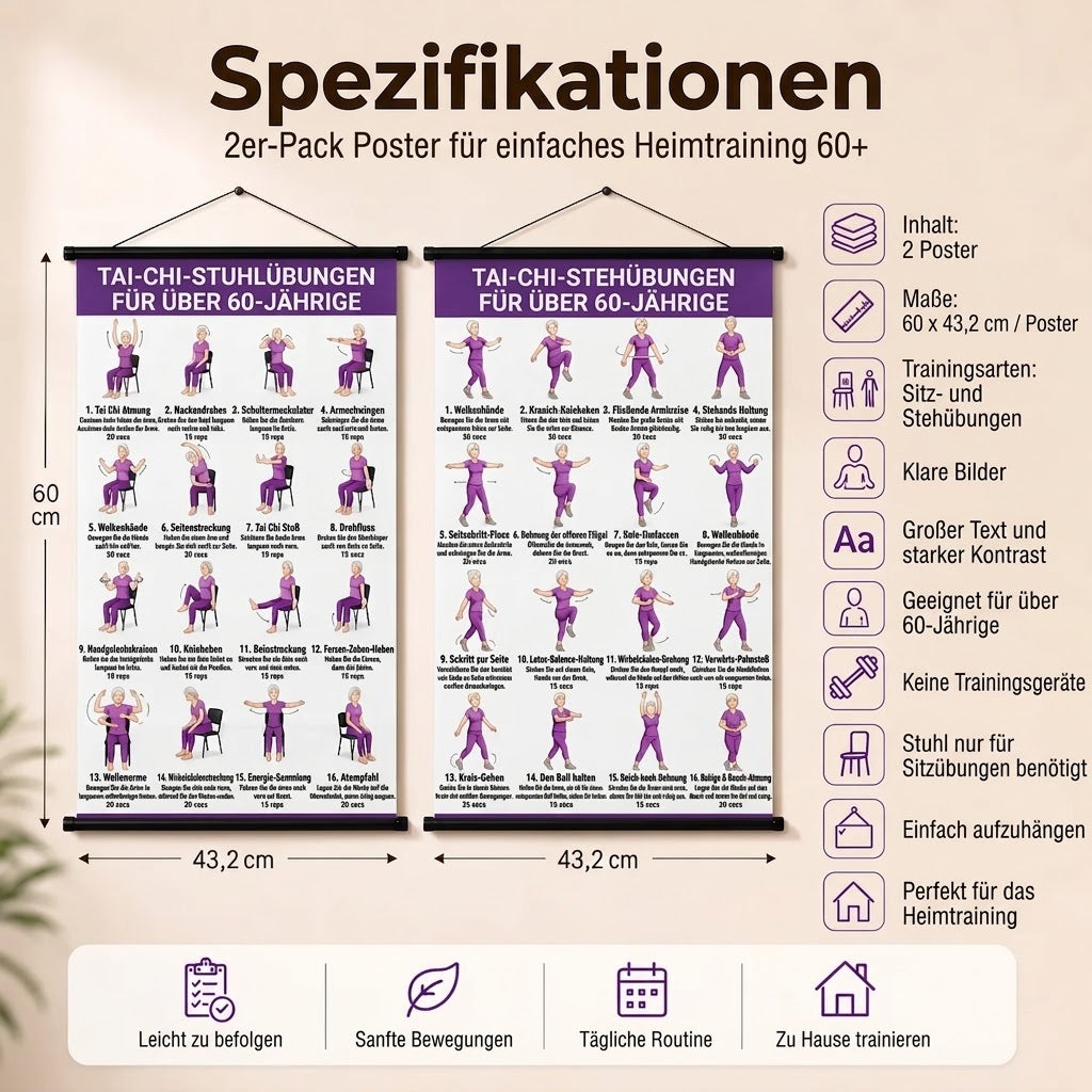 Tai Chi Stuhltraining – 2er-Poster-Set für einfaches Heimtraining (60+)