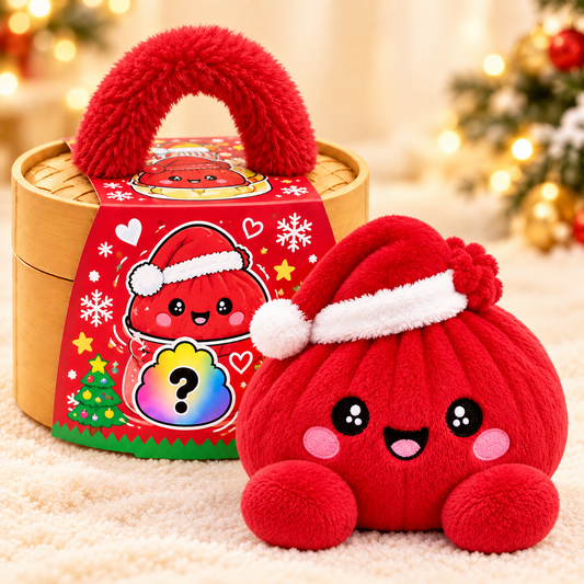 Weihnachts-Dumpling-Plüschtiere – Weiche Squishy-Kuscheltiere mit Weihnachtsmotiven & süßer Dampfgarer-Box