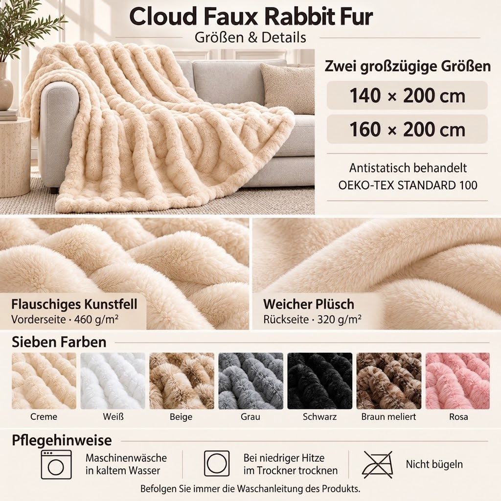 Cloud Kunstkaninchenfell – Extra große und luxuriös weiche Bubble-Kuscheldecke