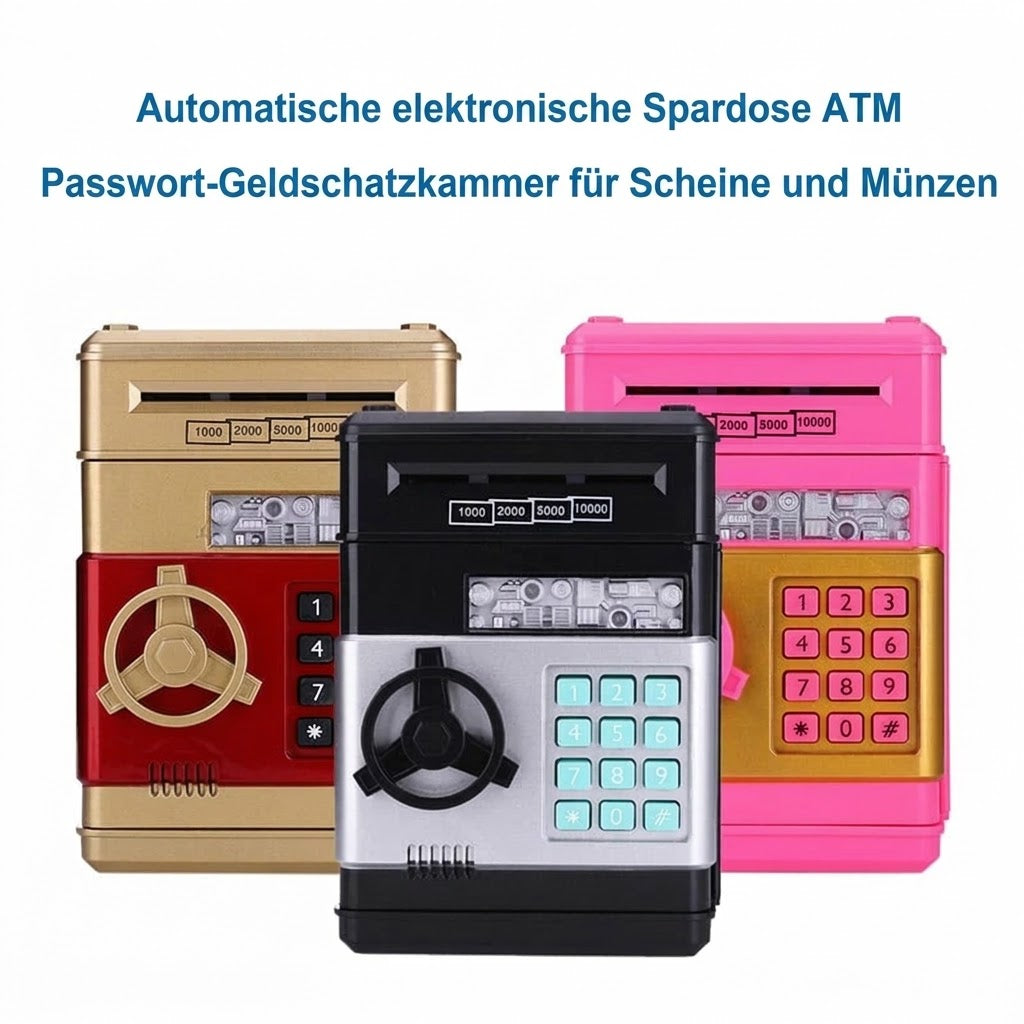 Mini-Geldautomat Spardose – Ein-/Auszahlung & elektronischer PIN-Code