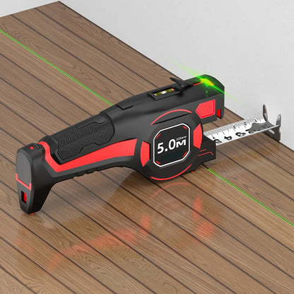 Maßband mit Laser und Wasserwaage
