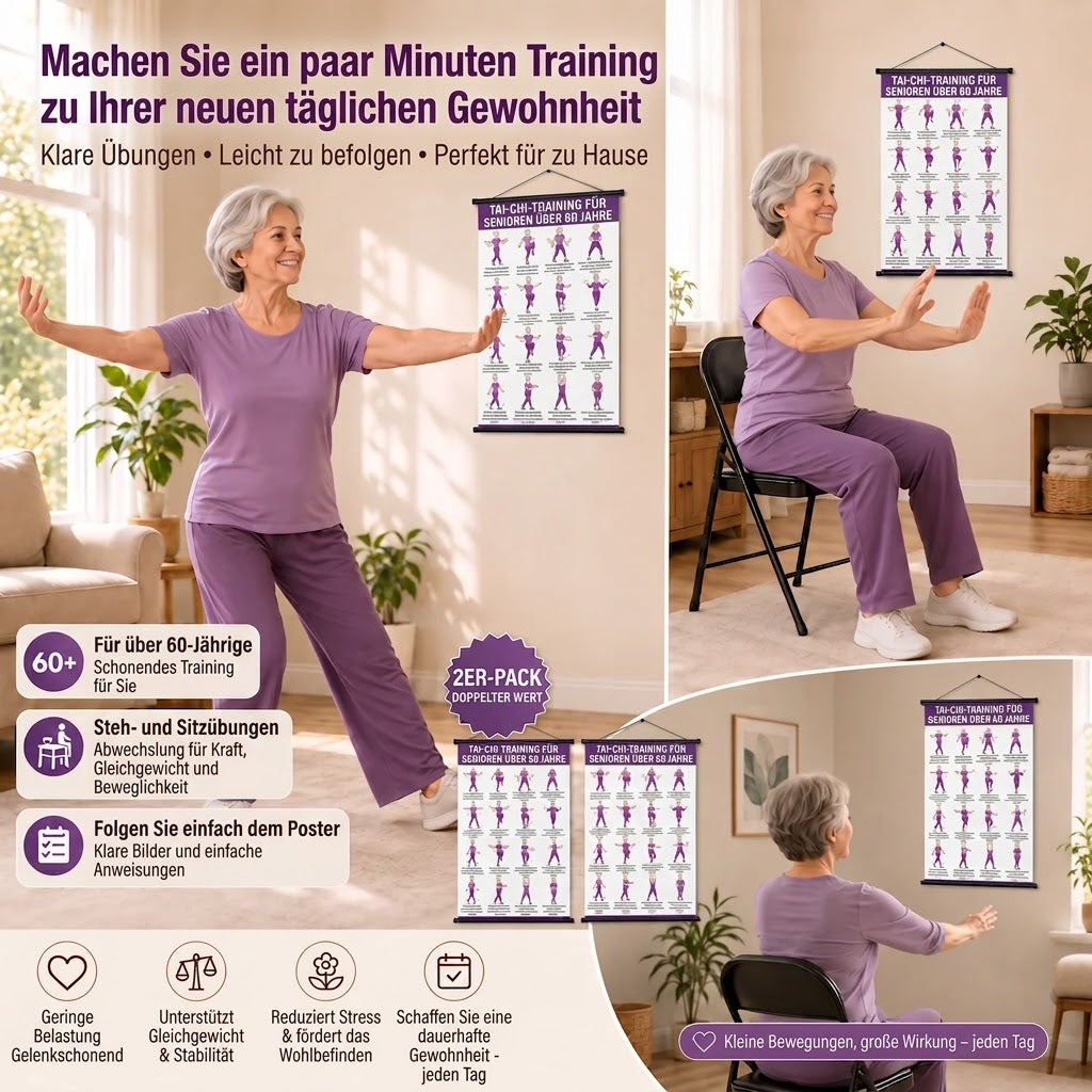 Tai Chi Stuhltraining – 2er-Poster-Set für einfaches Heimtraining (60+)