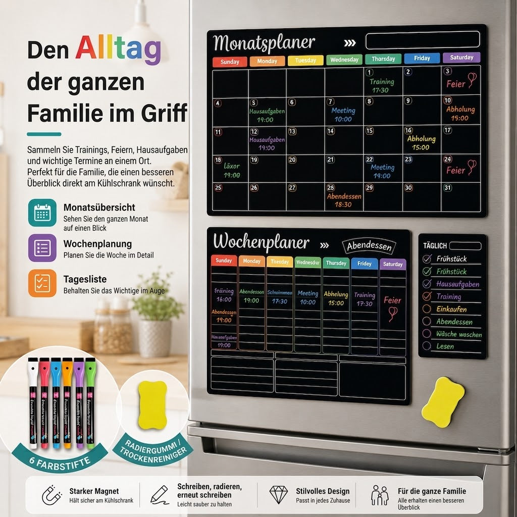 Magnetischer Familienplaner – Monats-, Wochen- & Tagestafel