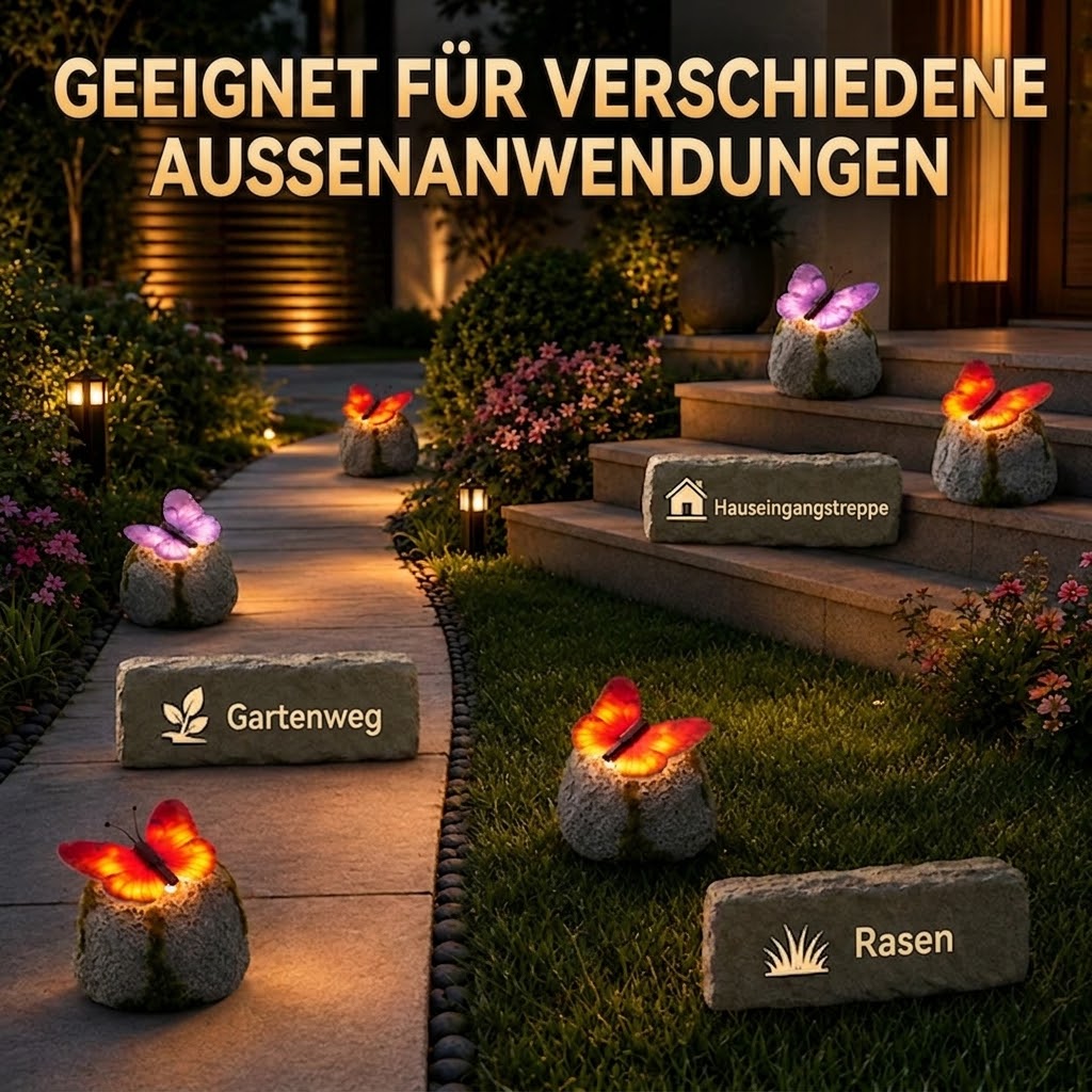 LunaGlow™ | Solar-Gartenstein mit integriertem beleuchtetem Schmetterling