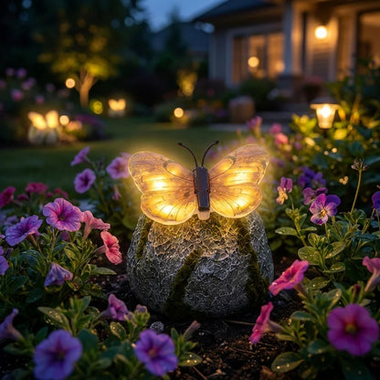 LunaGlow™ | Solar-Gartenstein mit integriertem beleuchtetem Schmetterling