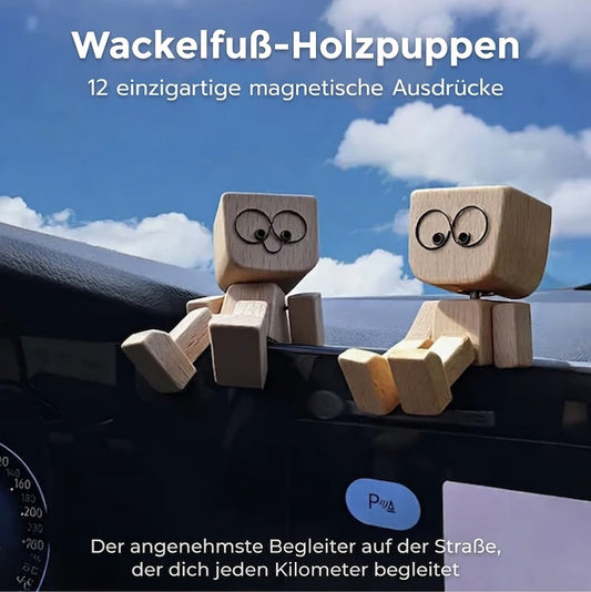 Charmante kleine Holz-Wackelfigur mit 12 magnetischen Gesichtsausdrücken