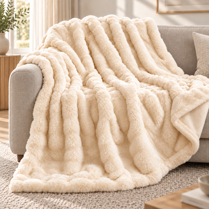 Cloud Kunstkaninchenfell – Extra große und luxuriös weiche Bubble-Kuscheldecke