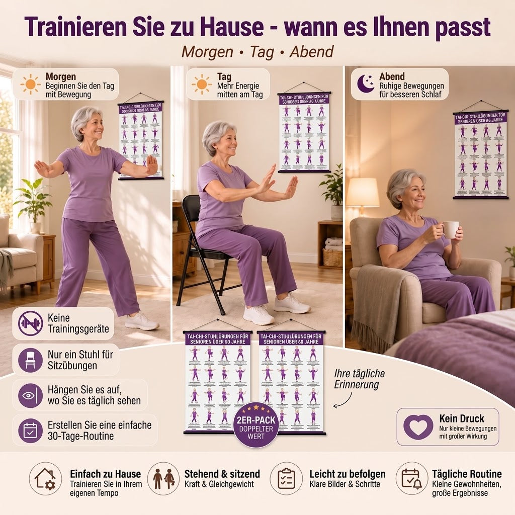 Tai Chi Stuhltraining – 2er-Poster-Set für einfaches Heimtraining (60+)