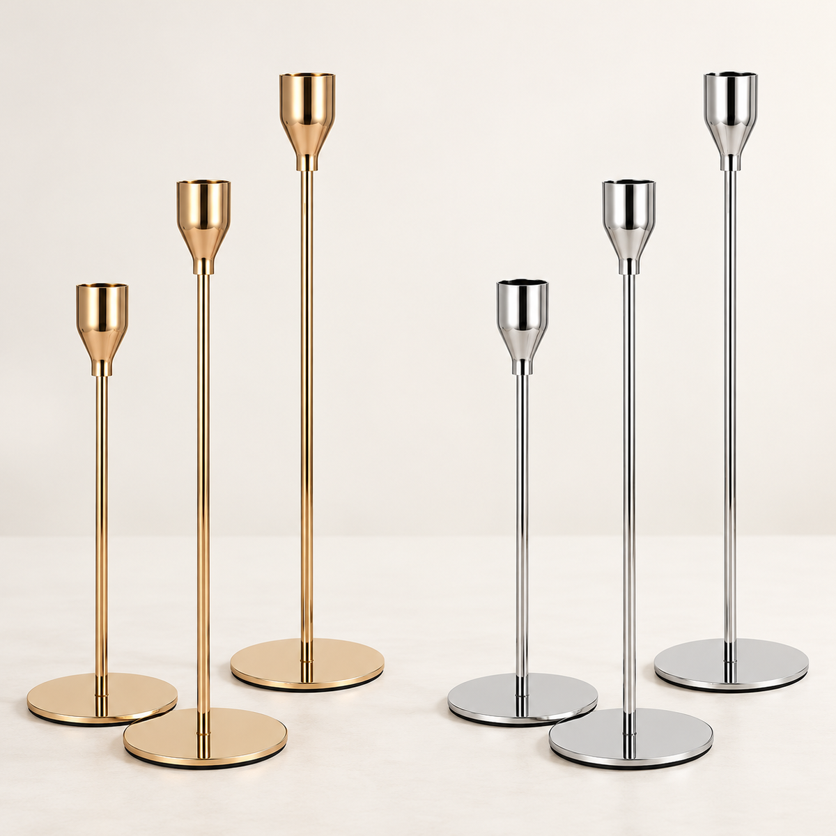 Stilvolle Kerzenständer in Gold oder Chrom – 3er-Pack