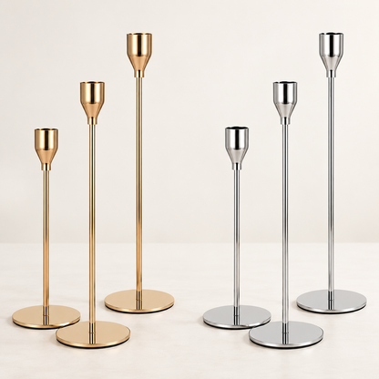 Stilvolle Kerzenständer in Gold oder Chrom – 3er-Pack