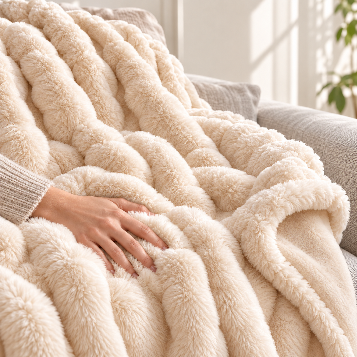 Cloud Kunstkaninchenfell – Extra große und luxuriös weiche Bubble-Kuscheldecke