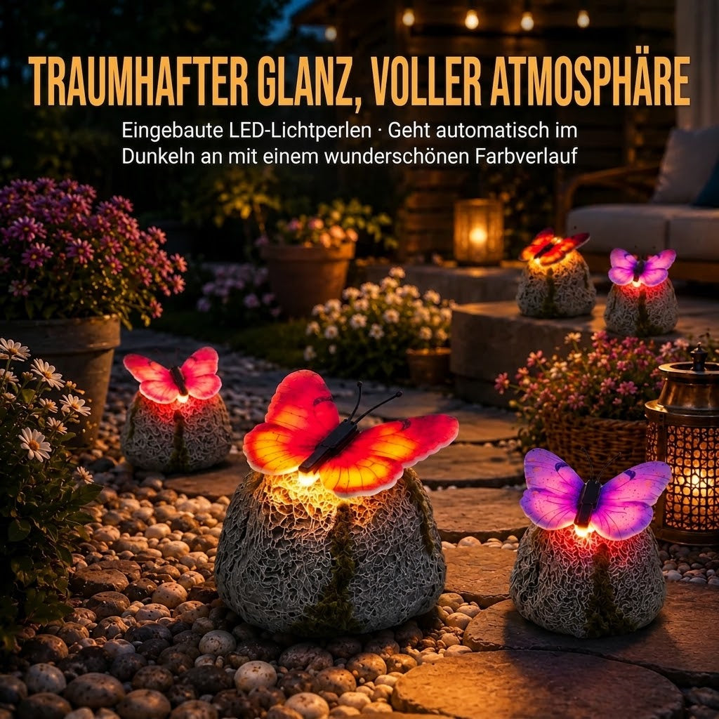 LunaGlow™ | Solar-Gartenstein mit integriertem beleuchtetem Schmetterling
