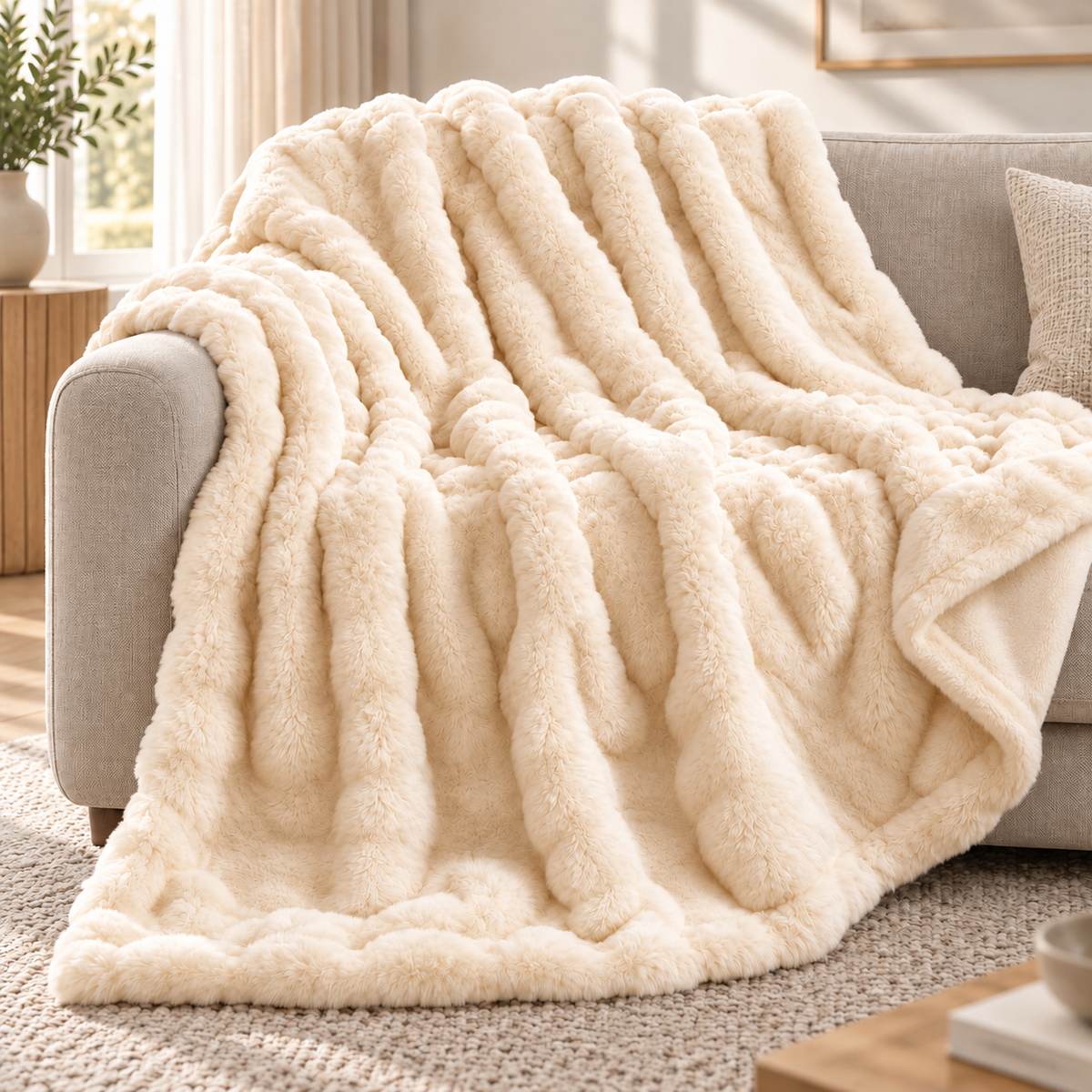 Cloud Kunstkaninchenfell – Extra große und luxuriös weiche Bubble-Kuscheldecke