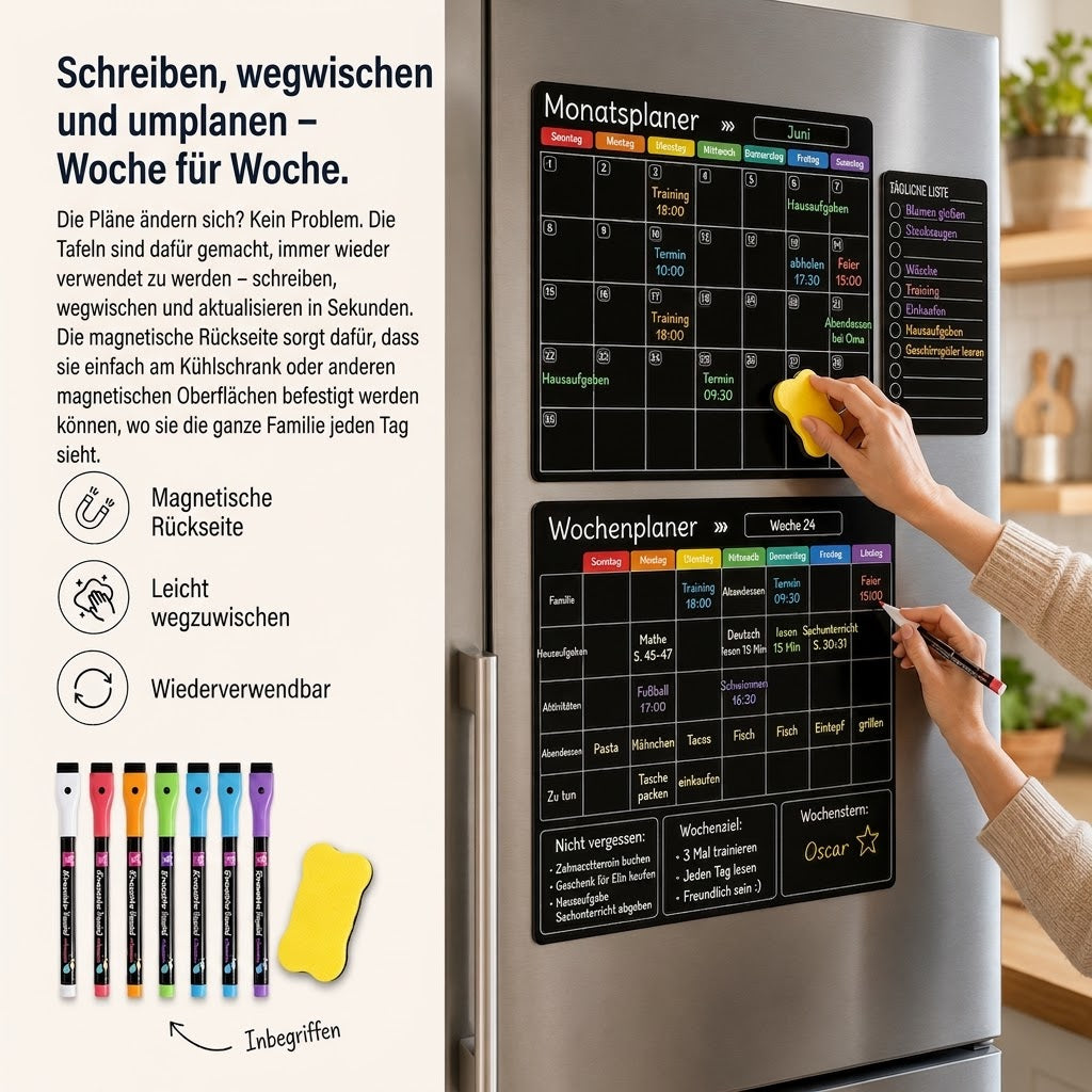 Magnetischer Familienplaner – Monats-, Wochen- & Tagestafel