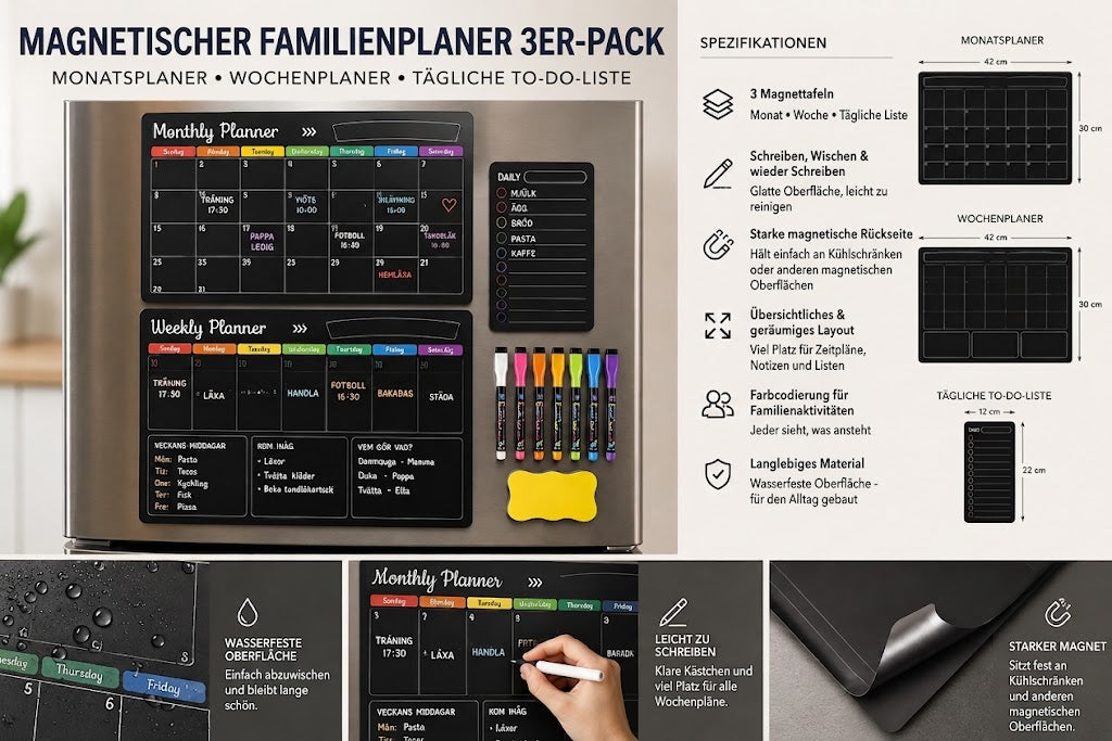 Magnetischer Familienplaner – Monats-, Wochen- & Tagestafel