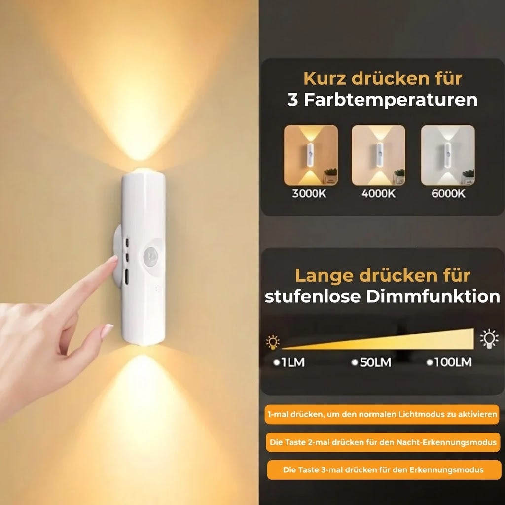 LED-Wandleuchte mit Bewegungsmelder – Kabellos, dimmbar und USB-aufladbar