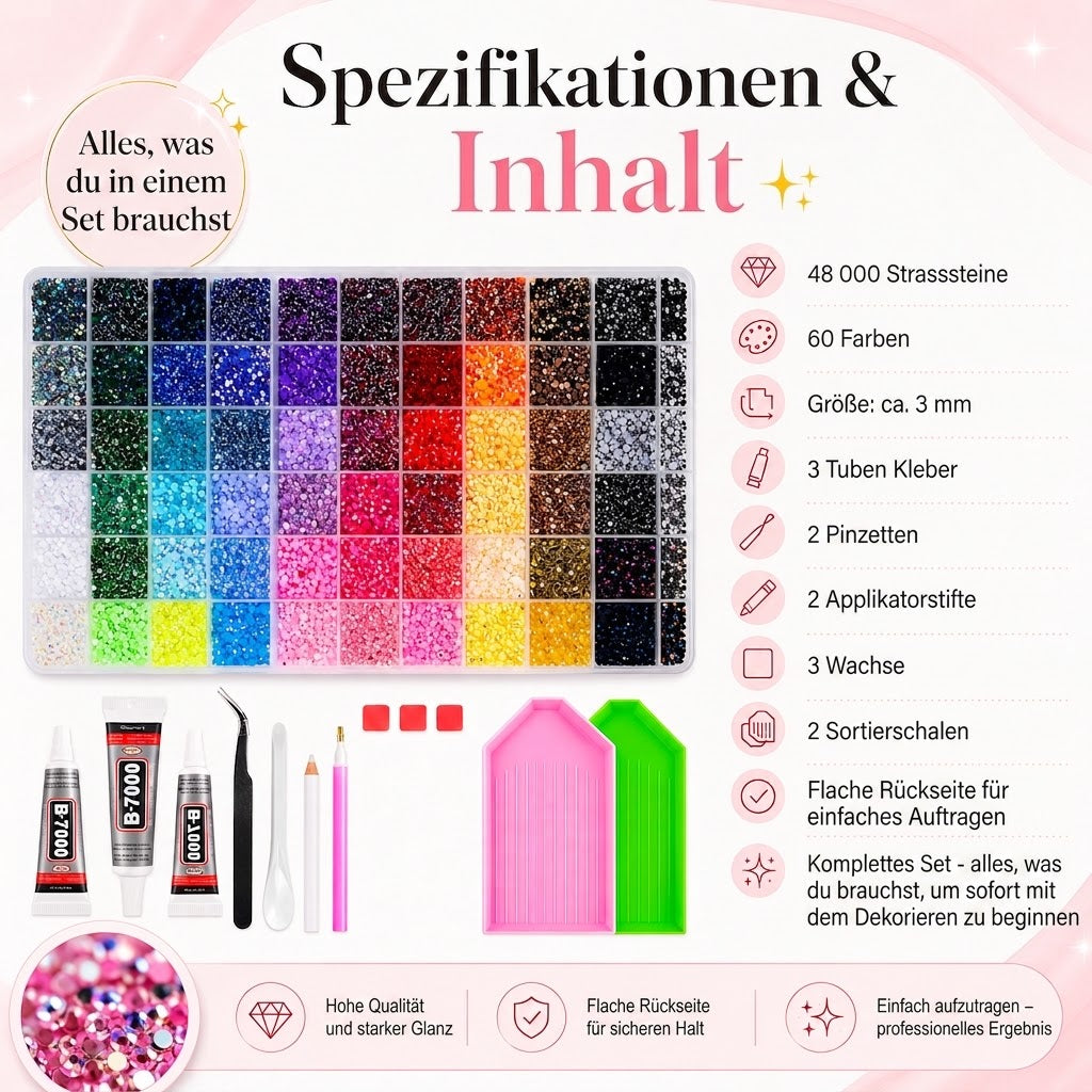 Strassstein-Set – 48.000 Strasssteine in 60 Farben