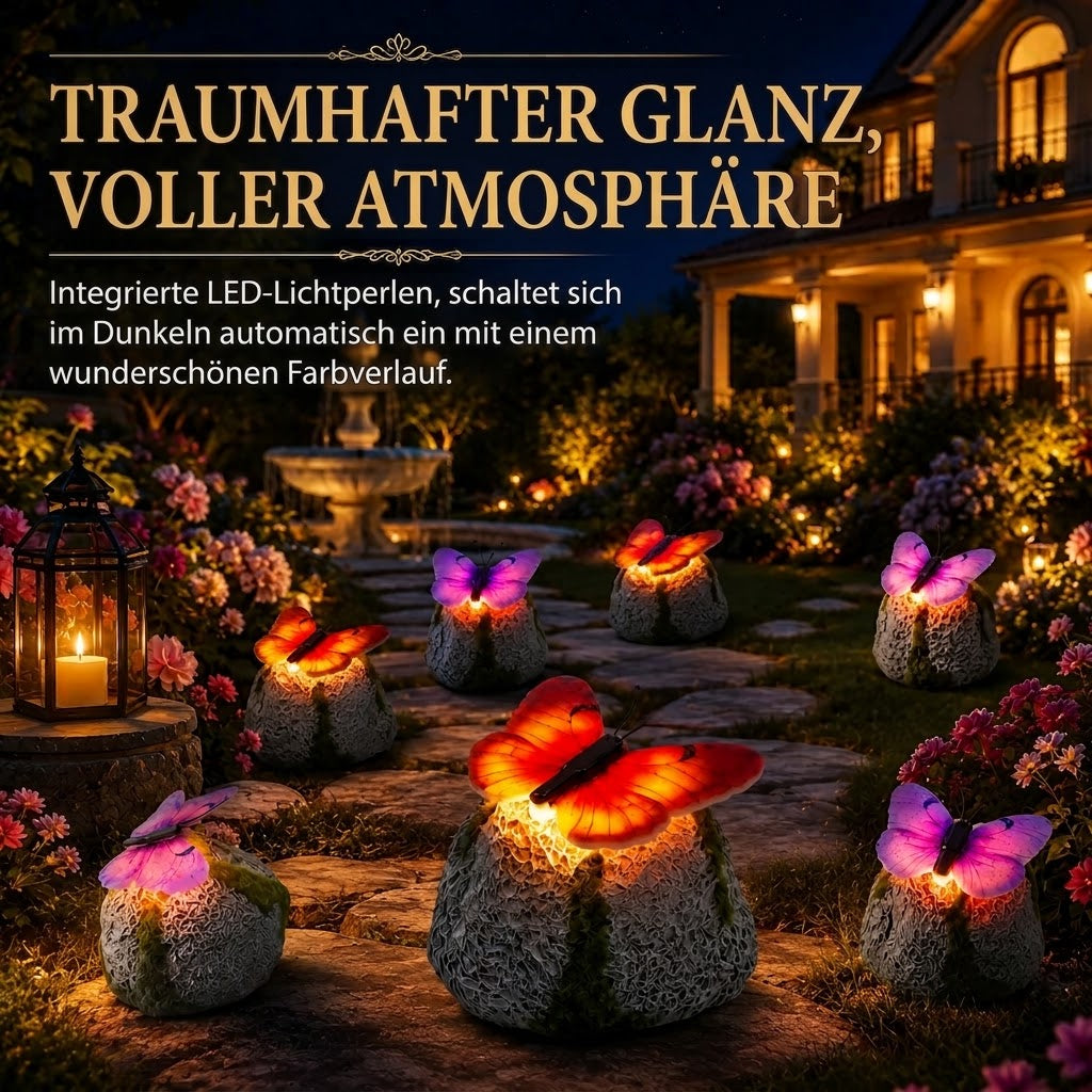 LunaGlow™ | Solar-Gartenstein mit integriertem beleuchtetem Schmetterling