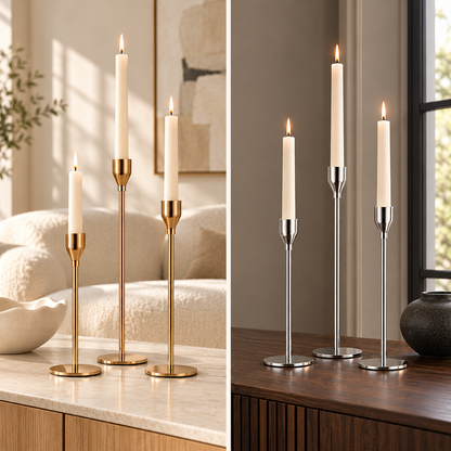 Stilvolle Kerzenständer in Gold oder Chrom – 3er-Pack