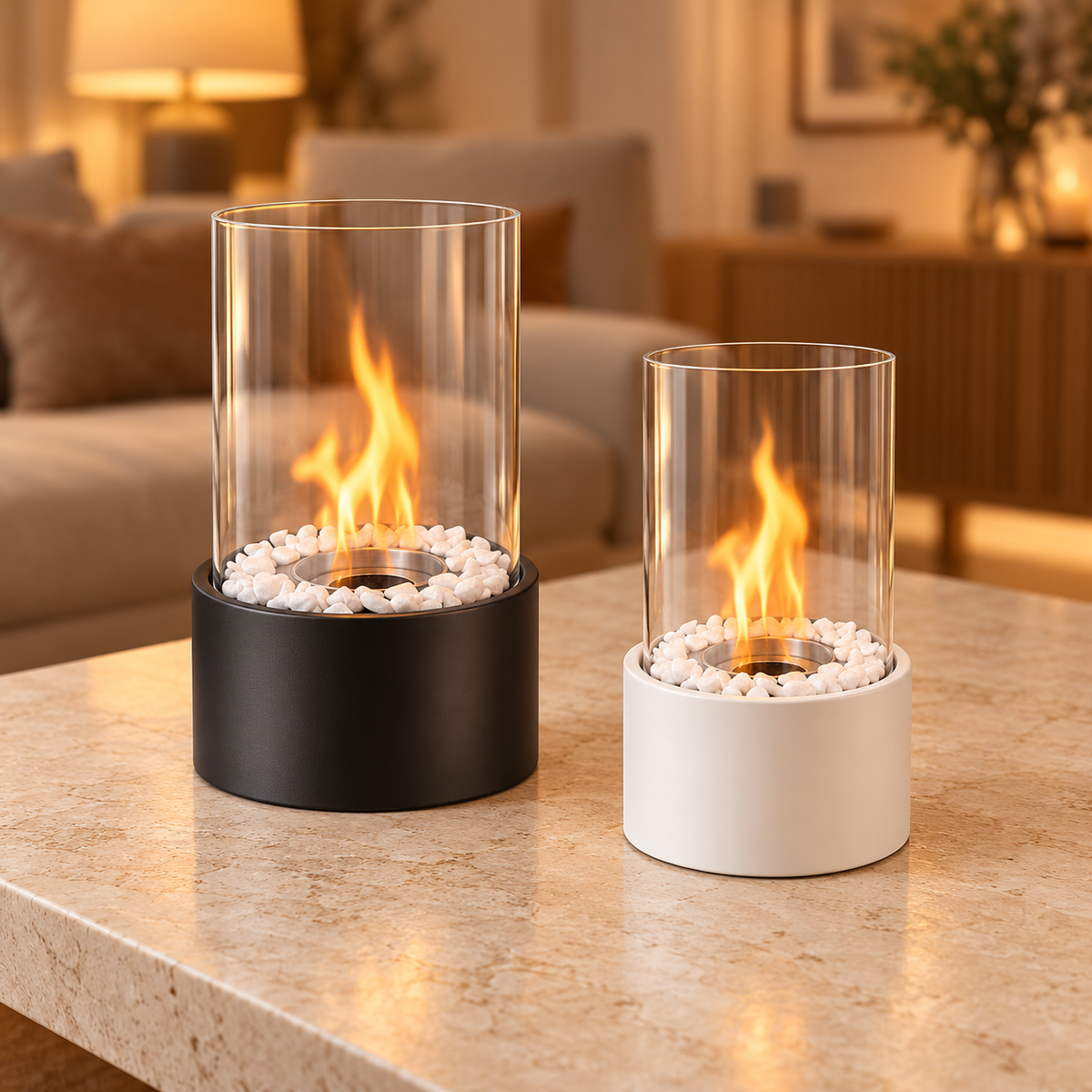 Tischkamin – modernes Design und echte Flamme für drinnen & draußen