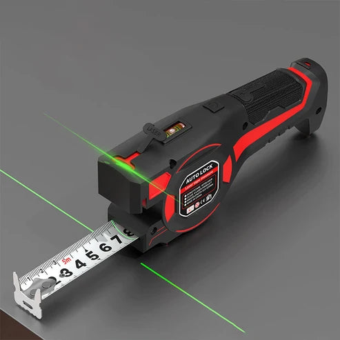 Maßband mit Laser und Wasserwaage
