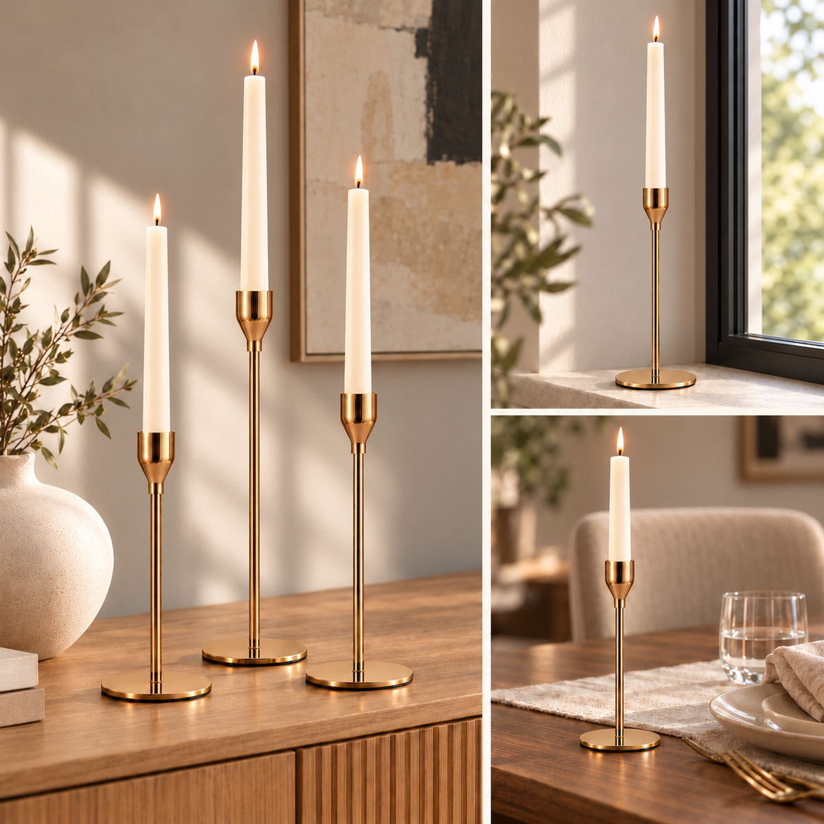 Stilvolle Kerzenständer in Gold oder Chrom – 3er-Pack