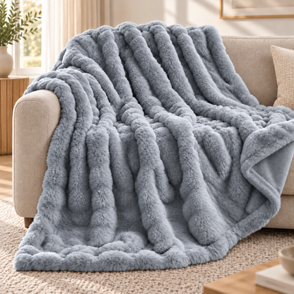 Cloud Kunstkaninchenfell – Extra große und luxuriös weiche Bubble-Kuscheldecke
