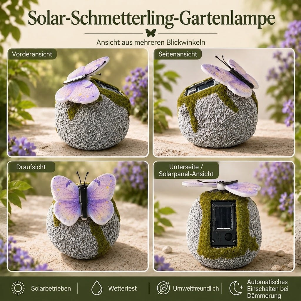 LunaGlow™ | Solar-Gartenstein mit integriertem beleuchtetem Schmetterling