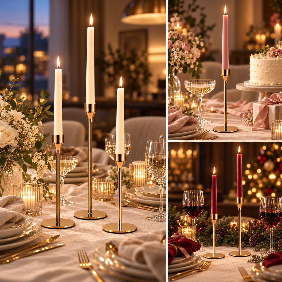 Stilvolle Kerzenständer in Gold oder Chrom – 3er-Pack
